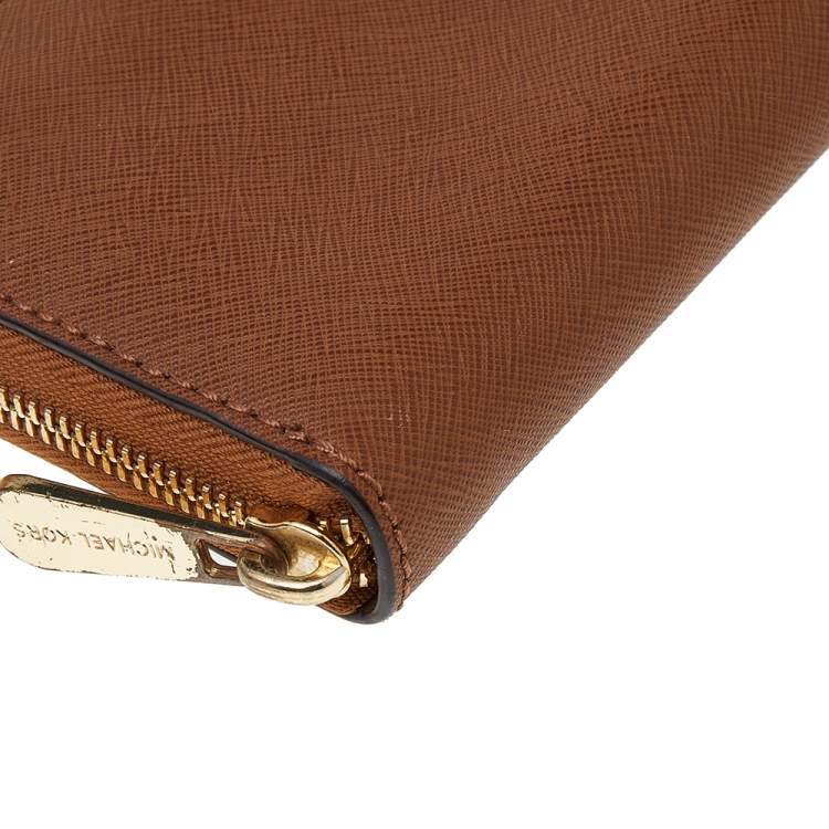 Pre Owned Michael Kors Brown Saffiano Leather Zip Around Wallet