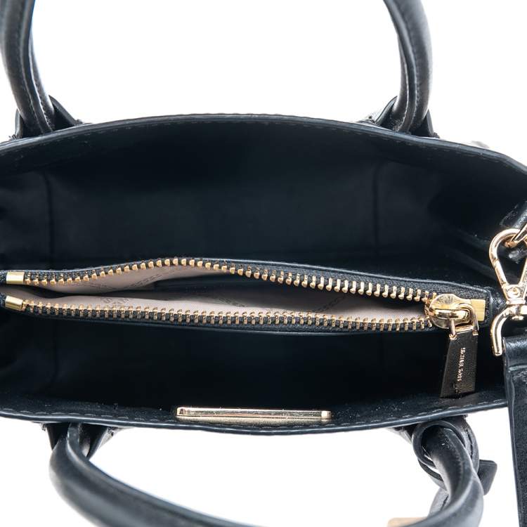 Pre Owned Michael Kors Black/Brown Signature Embossed Leather Mini Mercer Tote