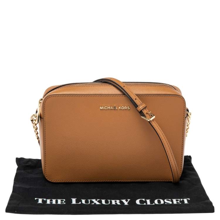 Pre Owned Michael Kors Brown Leather Jet Set Crossbody Bag