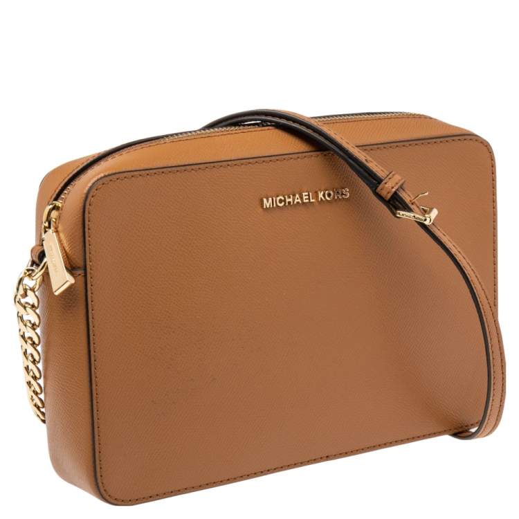 Pre Owned Michael Kors Brown Leather Jet Set Crossbody Bag