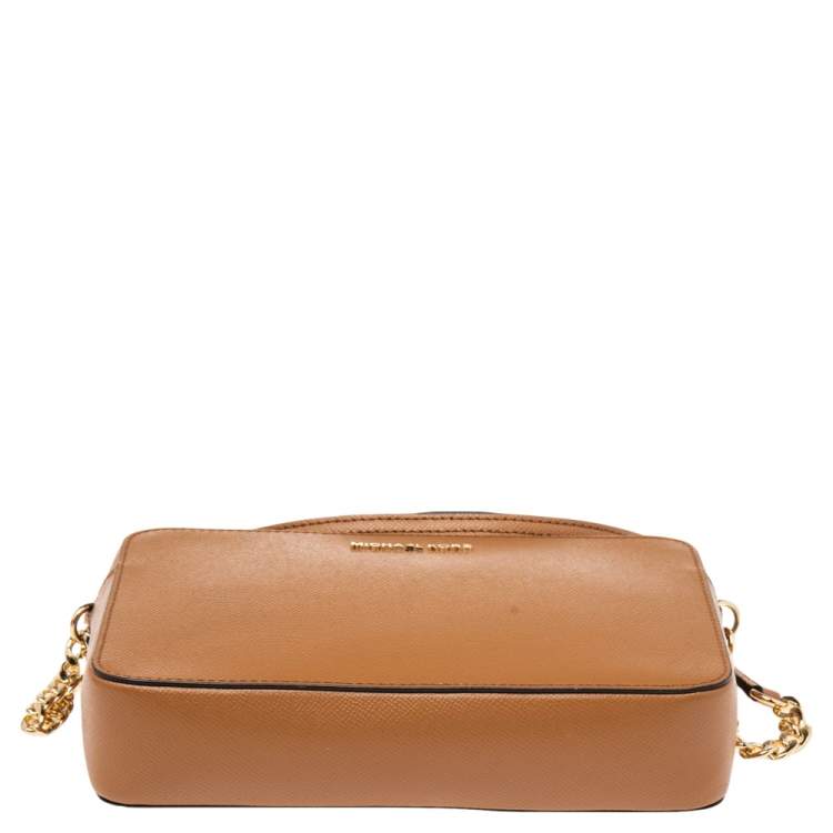 Pre Owned Michael Kors Brown Leather Jet Set Crossbody Bag