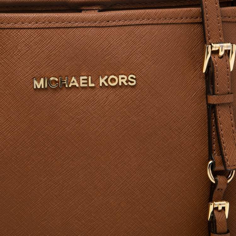 Pre Owned Michael Kors Brown Leather Jet Set Tote