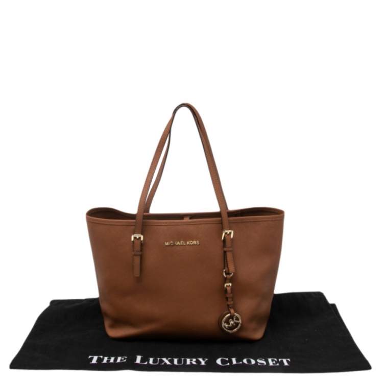 Pre Owned Michael Kors Brown Leather Jet Set Tote