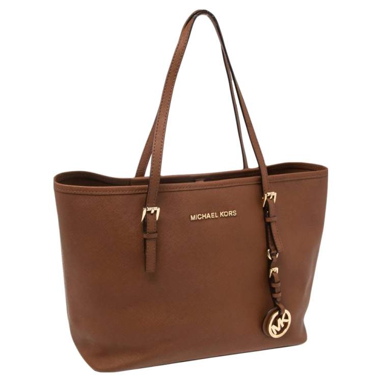 Pre Owned Michael Kors Brown Leather Jet Set Tote