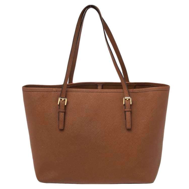 Pre Owned Michael Kors Brown Leather Jet Set Tote