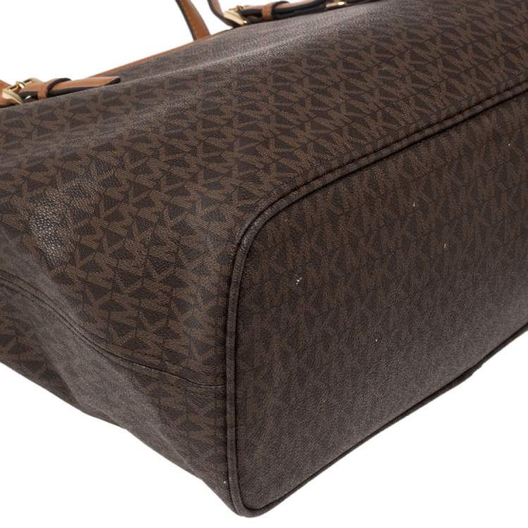 Pre Owned Michael Kors Brown Signature Coated Canvas Jet Set Tote