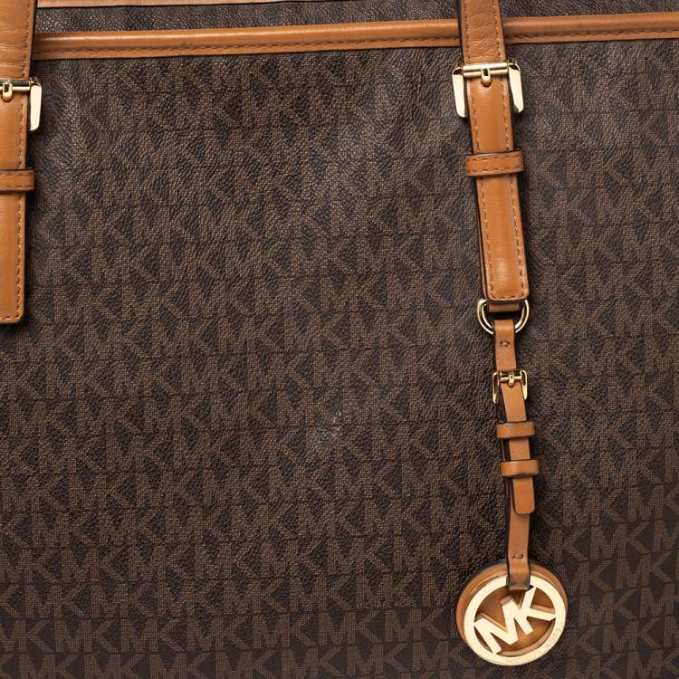 Pre Owned Michael Kors Brown Signature Coated Canvas Jet Set Tote