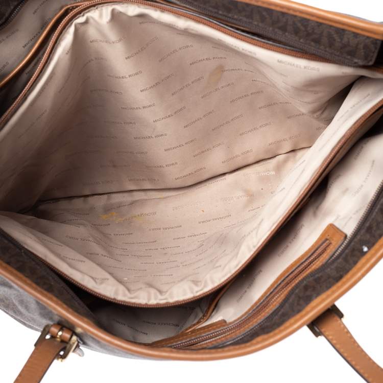 Pre Owned Michael Kors Brown Signature Coated Canvas Jet Set Tote