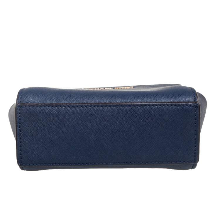 Pre Owned Michael Kors Navy Blue Leather Mini Selma Crossbody Bag