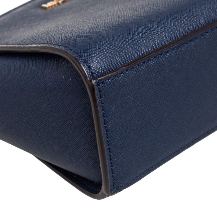 Pre Owned Michael Kors Navy Blue Leather Mini Selma Crossbody Bag