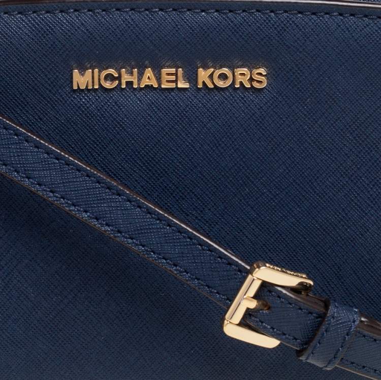Pre Owned Michael Kors Navy Blue Leather Mini Selma Crossbody Bag