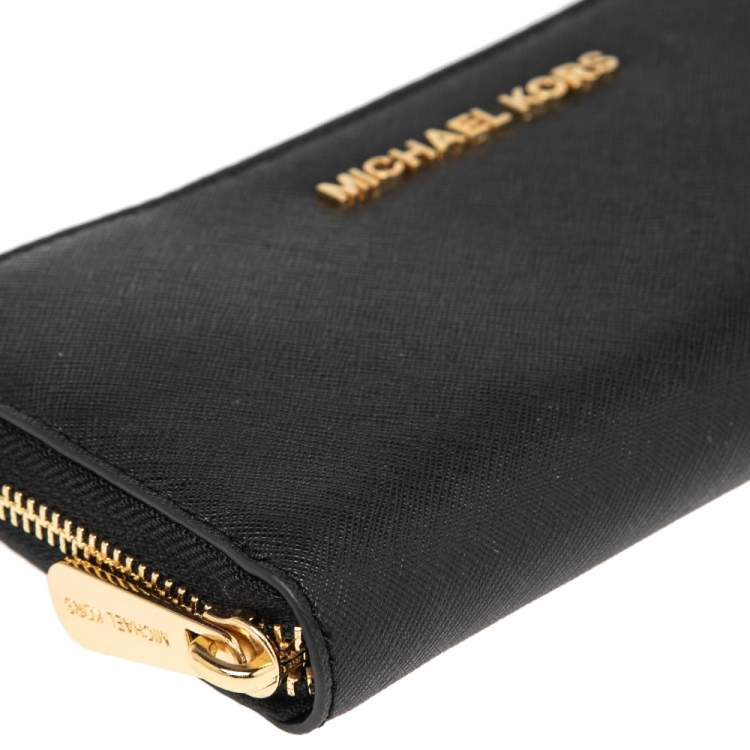 Pre Owned Michael Kors Black Saffiano Leather Zip Around Continental Wallet