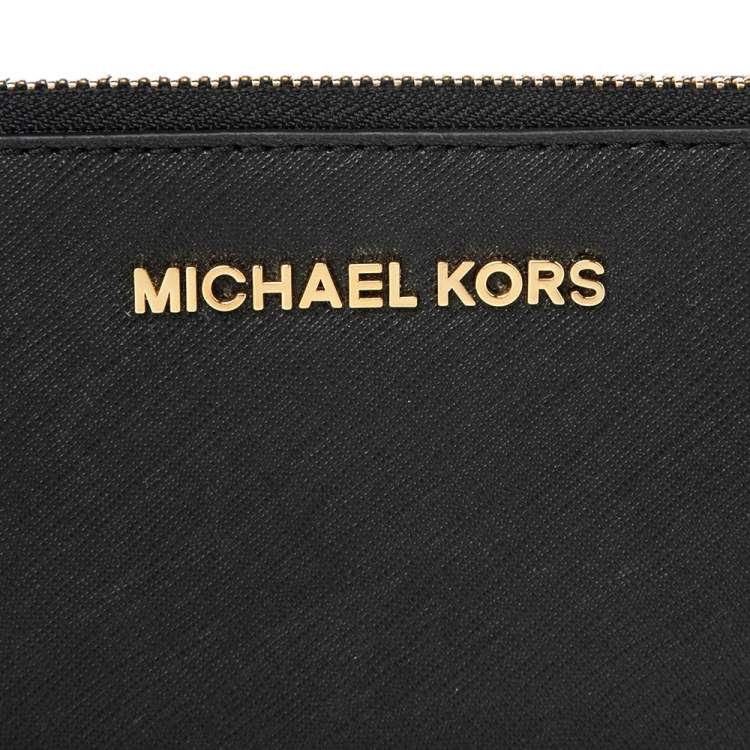 Pre Owned Michael Kors Black Saffiano Leather Zip Around Continental Wallet