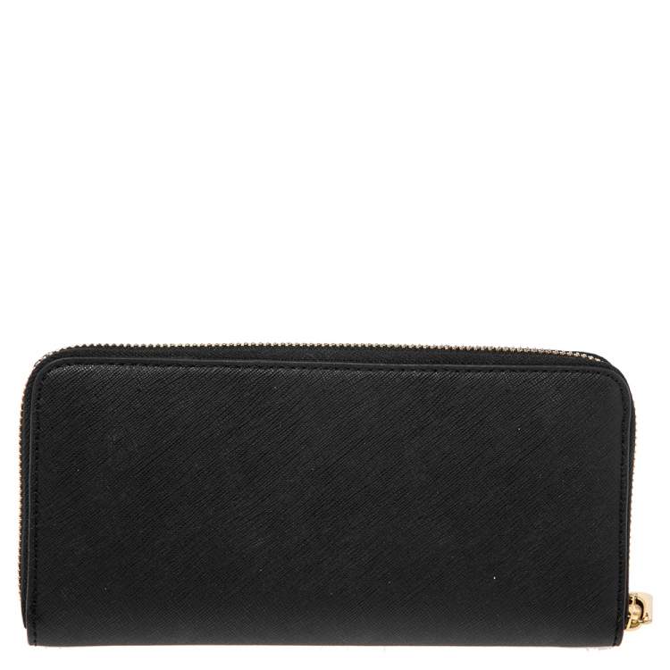 Pre Owned Michael Kors Black Saffiano Leather Zip Around Continental Wallet