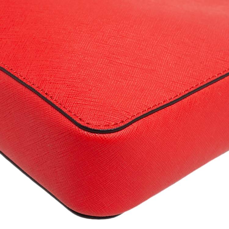 Pre Owned Michael Kors Red Saffiano Leather Jet Set Camera Crossbody Bag