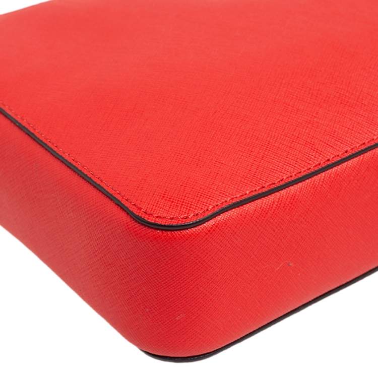 Pre Owned Michael Kors Red Saffiano Leather Jet Set Camera Crossbody Bag