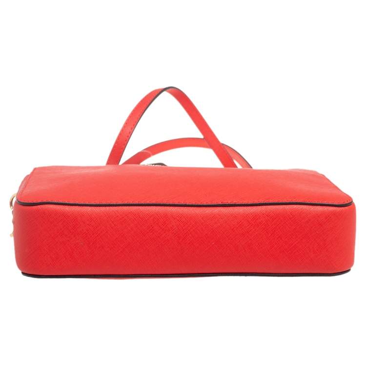 Pre Owned Michael Kors Red Saffiano Leather Jet Set Camera Crossbody Bag