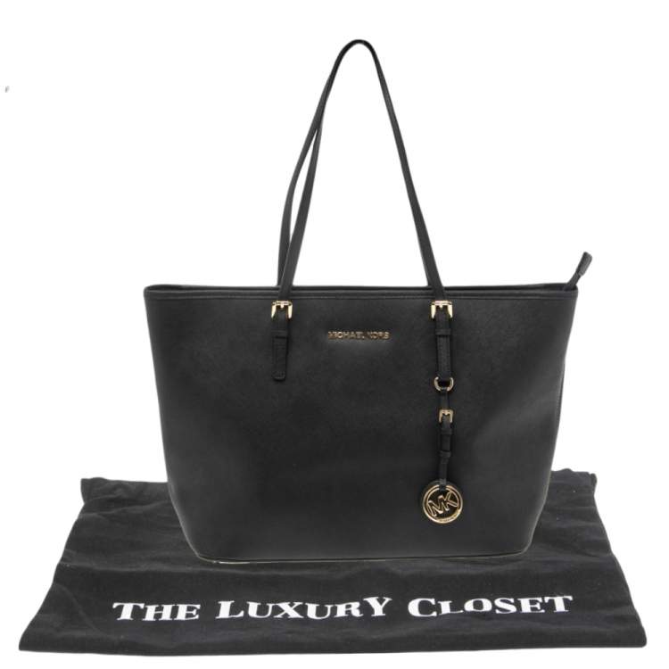 Pre Owned Michael Kors Black Leather Large Jet Set Travel Tote