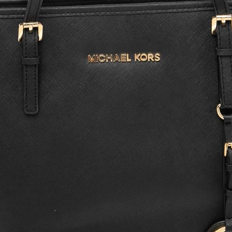 Pre Owned Michael Kors Black Leather Large Jet Set Travel Tote