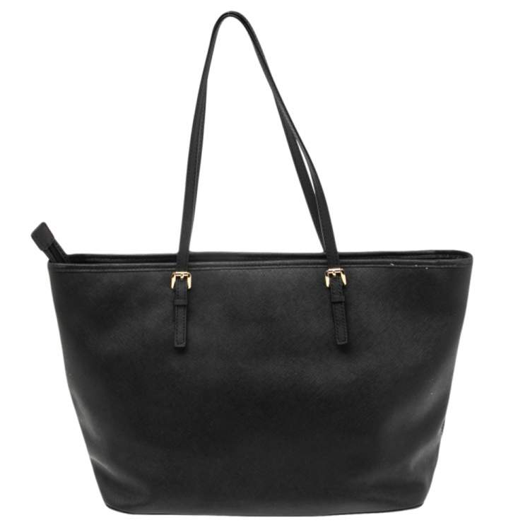 Pre Owned Michael Kors Black Leather Large Jet Set Travel Tote