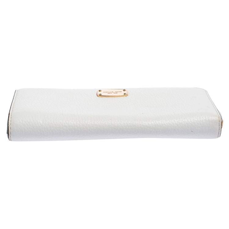 Pre Owned Michael Kors Off White Leather Zip Continental Wallet