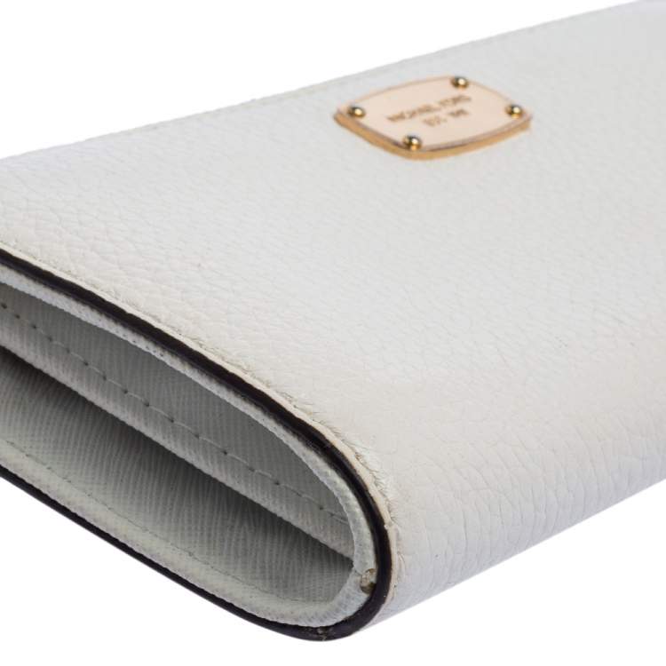 Pre Owned Michael Kors Off White Leather Zip Continental Wallet