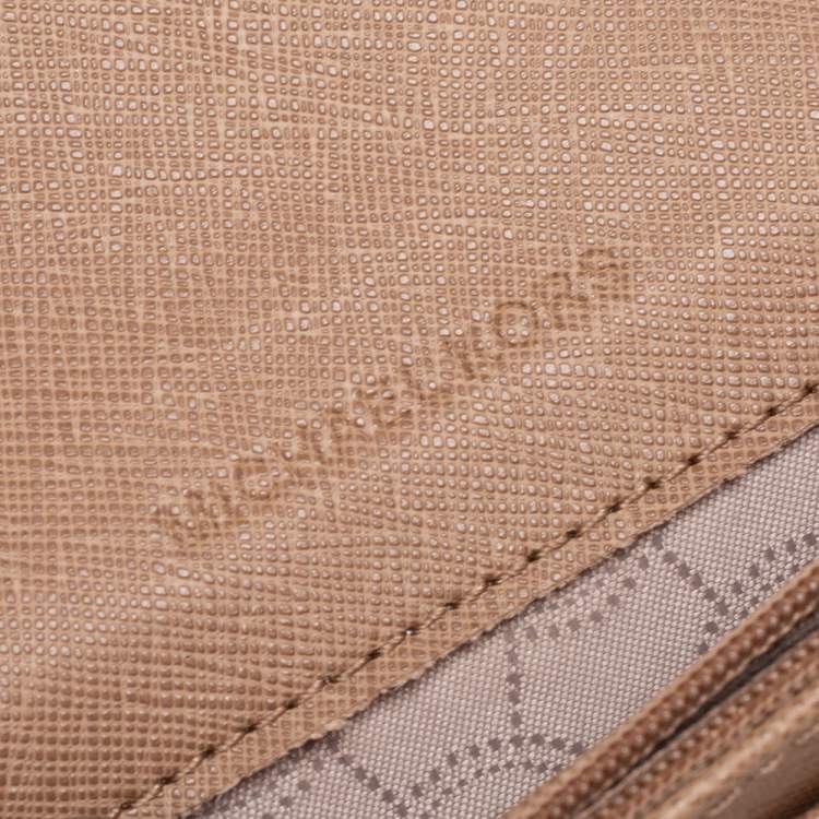 Pre Owned Michael Kors Beige Saffinao Leather Jet Set Travel Card Case