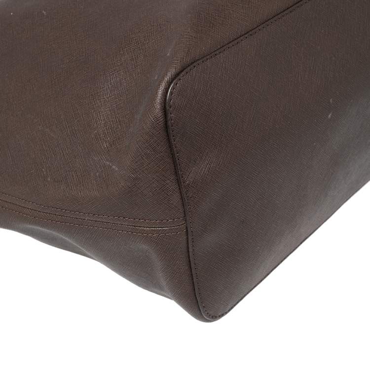 Pre Owned Michael Kors Dark Brown Leather Large Jet Set Travel Tote