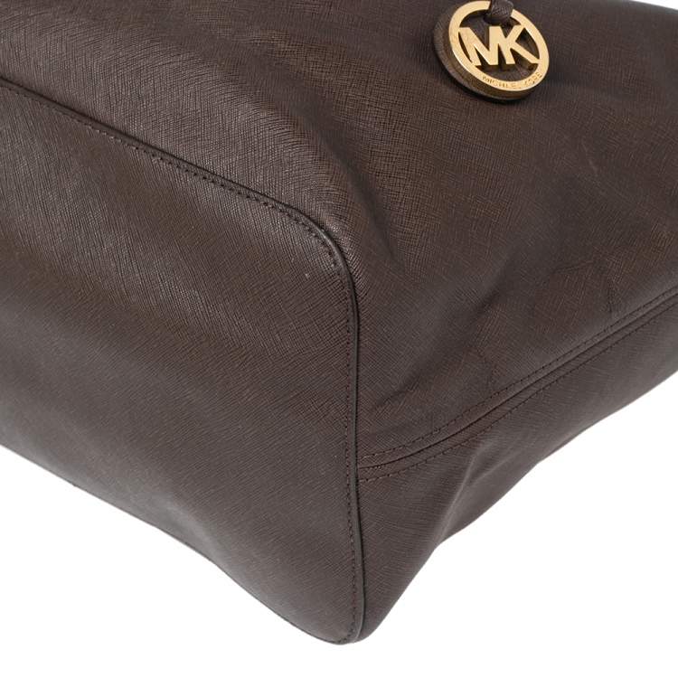 Pre Owned Michael Kors Dark Brown Leather Large Jet Set Travel Tote