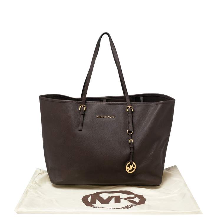 Pre Owned Michael Kors Dark Brown Leather Large Jet Set Travel Tote