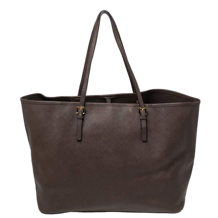 Pre Owned Michael Kors Dark Brown Leather Large Jet Set Travel Tote