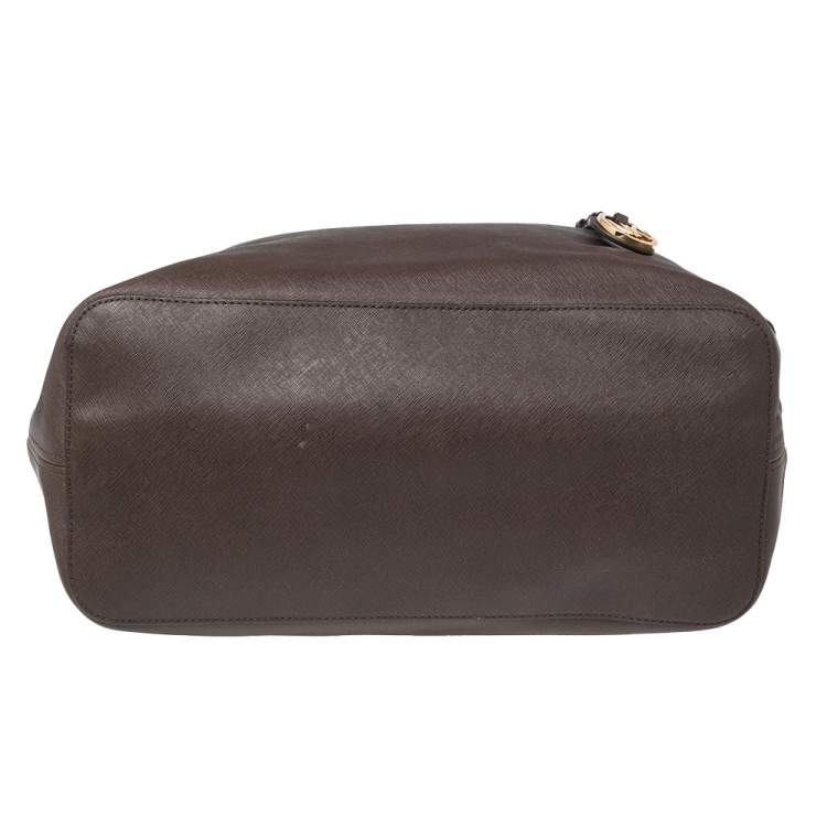 Pre Owned Michael Kors Dark Brown Leather Large Jet Set Travel Tote