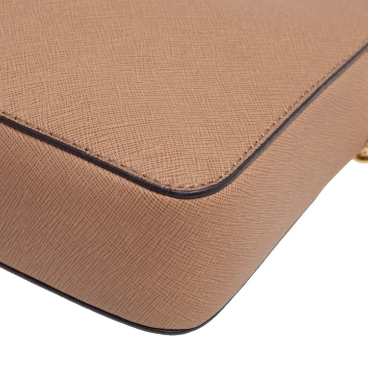 Pre Owned Michael Kors Dark Beige Leather Jet Set Camera Crossbody Bag