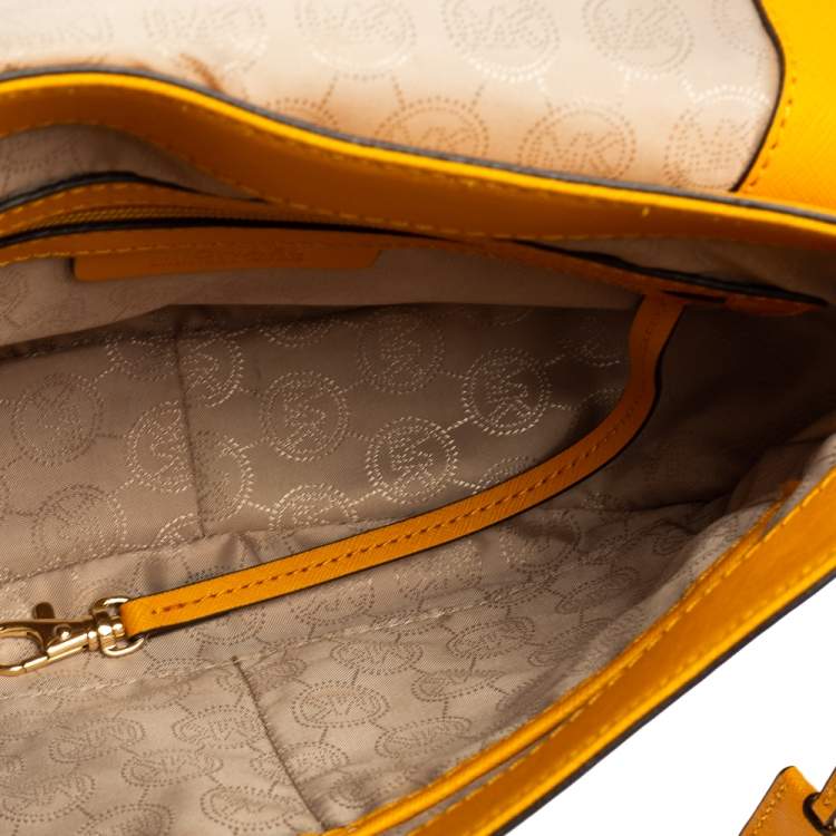 Pre Owned Michael Kors Mustard Yellow Leather Hamilton Crossbody Bag