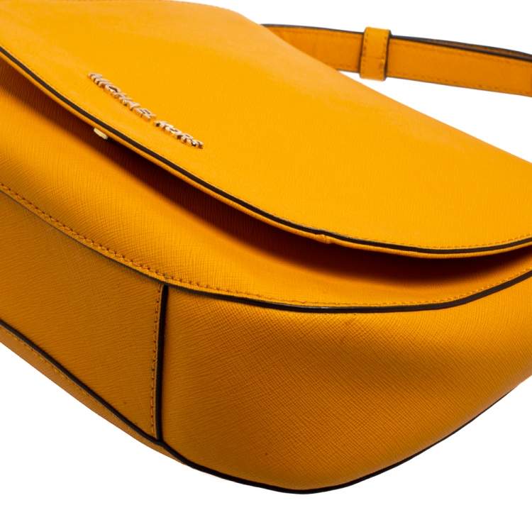 Pre Owned Michael Kors Mustard Yellow Leather Hamilton Crossbody Bag