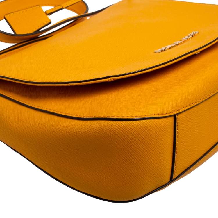Pre Owned Michael Kors Mustard Yellow Leather Hamilton Crossbody Bag