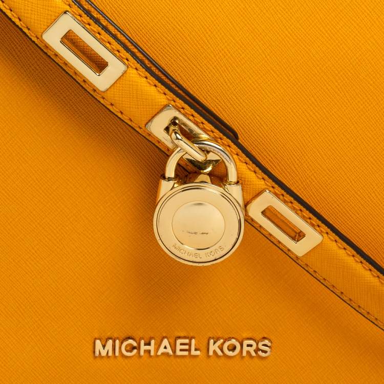 Pre Owned Michael Kors Mustard Yellow Leather Hamilton Crossbody Bag