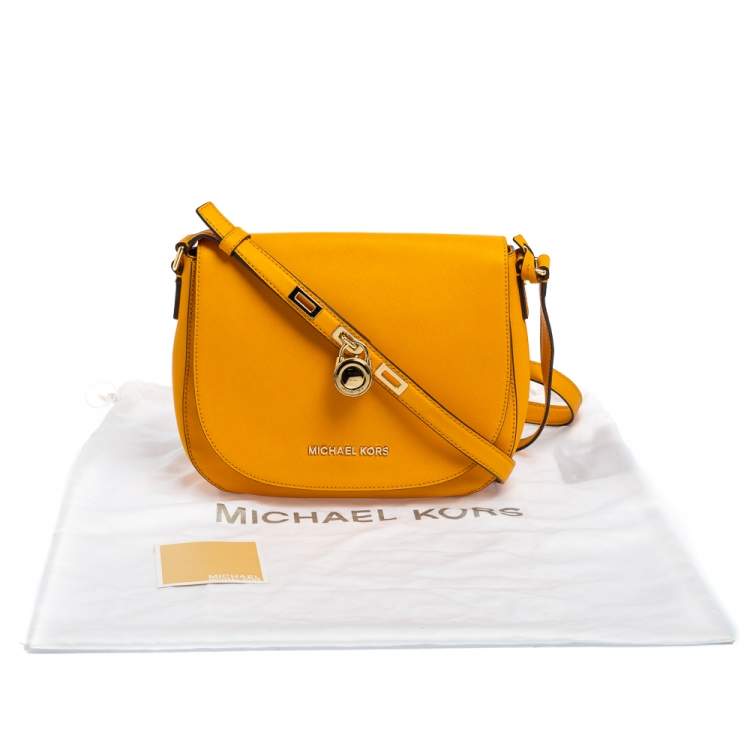 Pre Owned Michael Kors Mustard Yellow Leather Hamilton Crossbody Bag