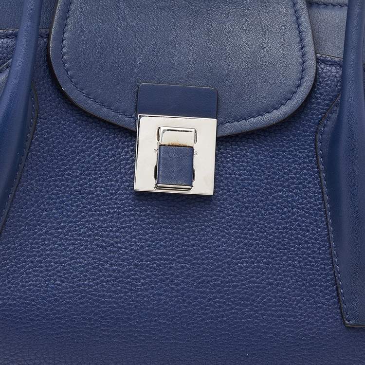 Pre Owned Michael Kors Navy Blue Leather Bancroft Satchel