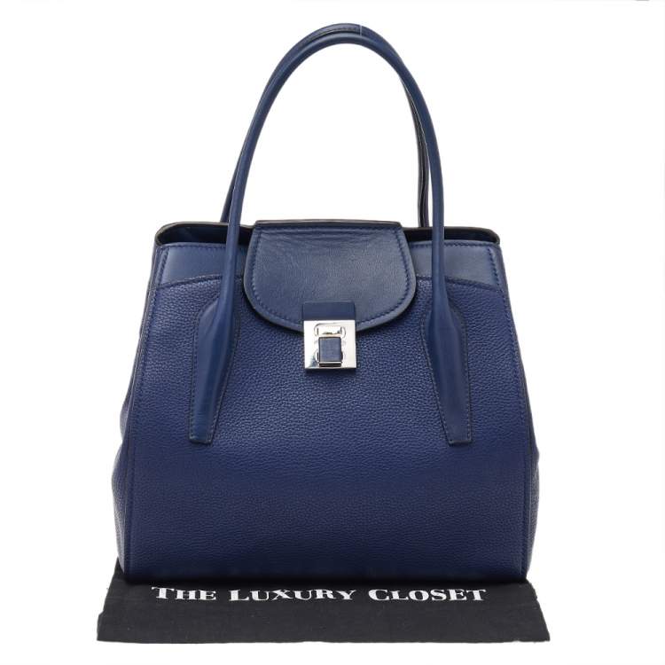 Pre Owned Michael Kors Navy Blue Leather Bancroft Satchel