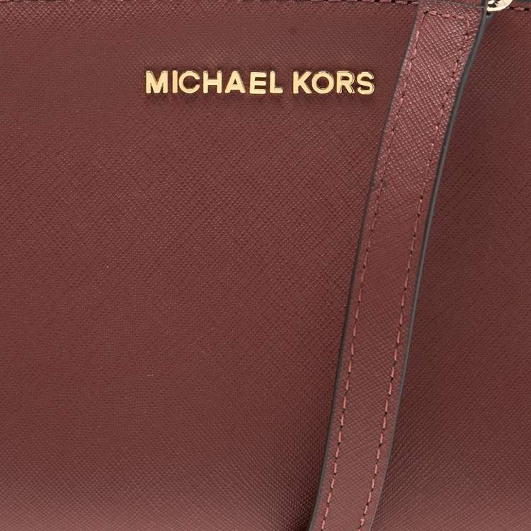 Pre Owned Michael Kors Maroon Leather Mini Selma Crossbody Bag