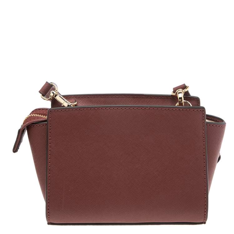 Pre Owned Michael Kors Maroon Leather Mini Selma Crossbody Bag