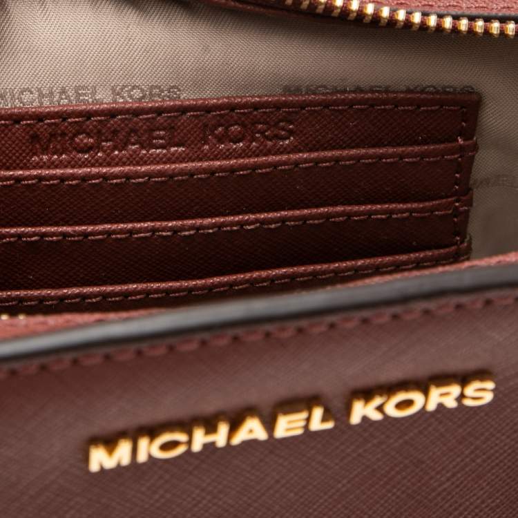 Pre Owned Michael Kors Maroon Leather Mini Selma Crossbody Bag
