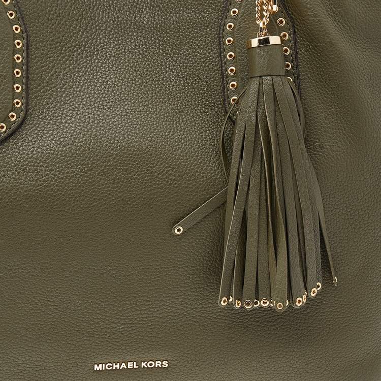 Pre Owned Michael Kors Green Leather Medium Brooklyn Shoulder Bag