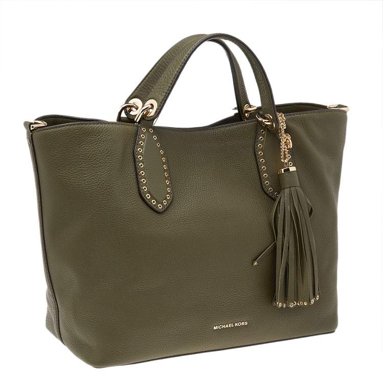 Pre Owned Michael Kors Green Leather Medium Brooklyn Shoulder Bag