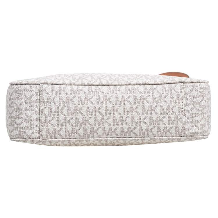 Pre Owned Michael Kors White Signature Coated Canvas Jet Set Travel Messenger Bag