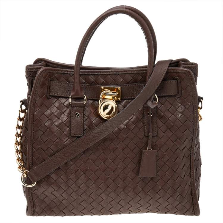 Pre Owned MICHAEL Michael Kors Brown Woven Leather Hamilton Tote