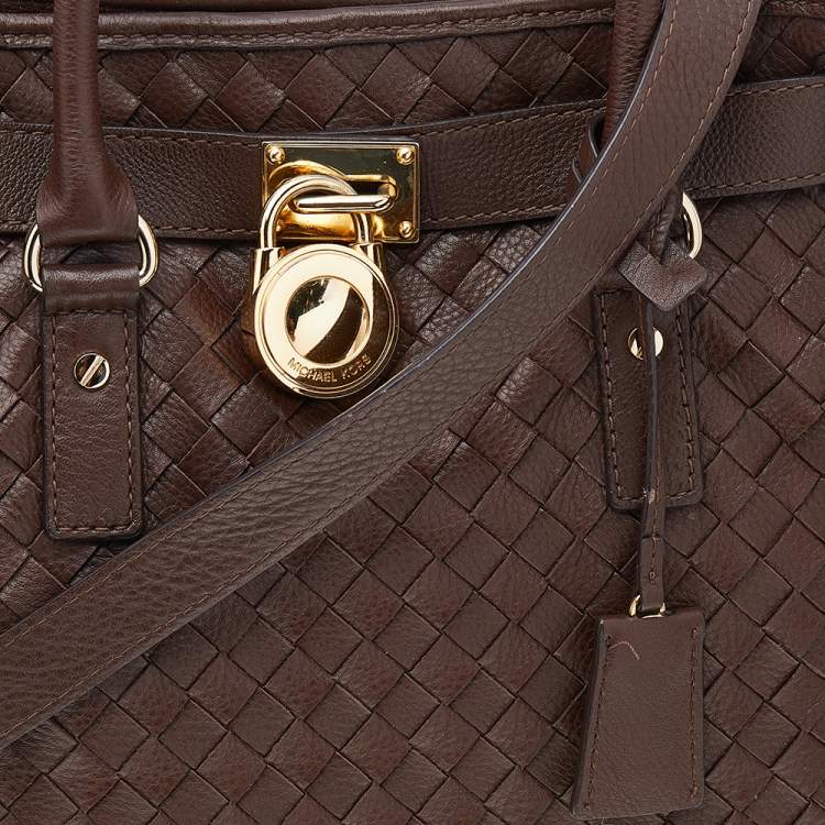 Pre Owned MICHAEL Michael Kors Brown Woven Leather Hamilton Tote