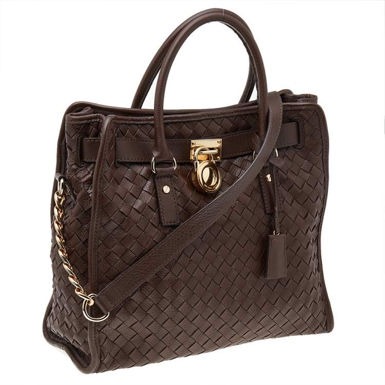 Pre Owned MICHAEL Michael Kors Brown Woven Leather Hamilton Tote