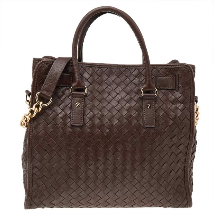 Pre Owned MICHAEL Michael Kors Brown Woven Leather Hamilton Tote